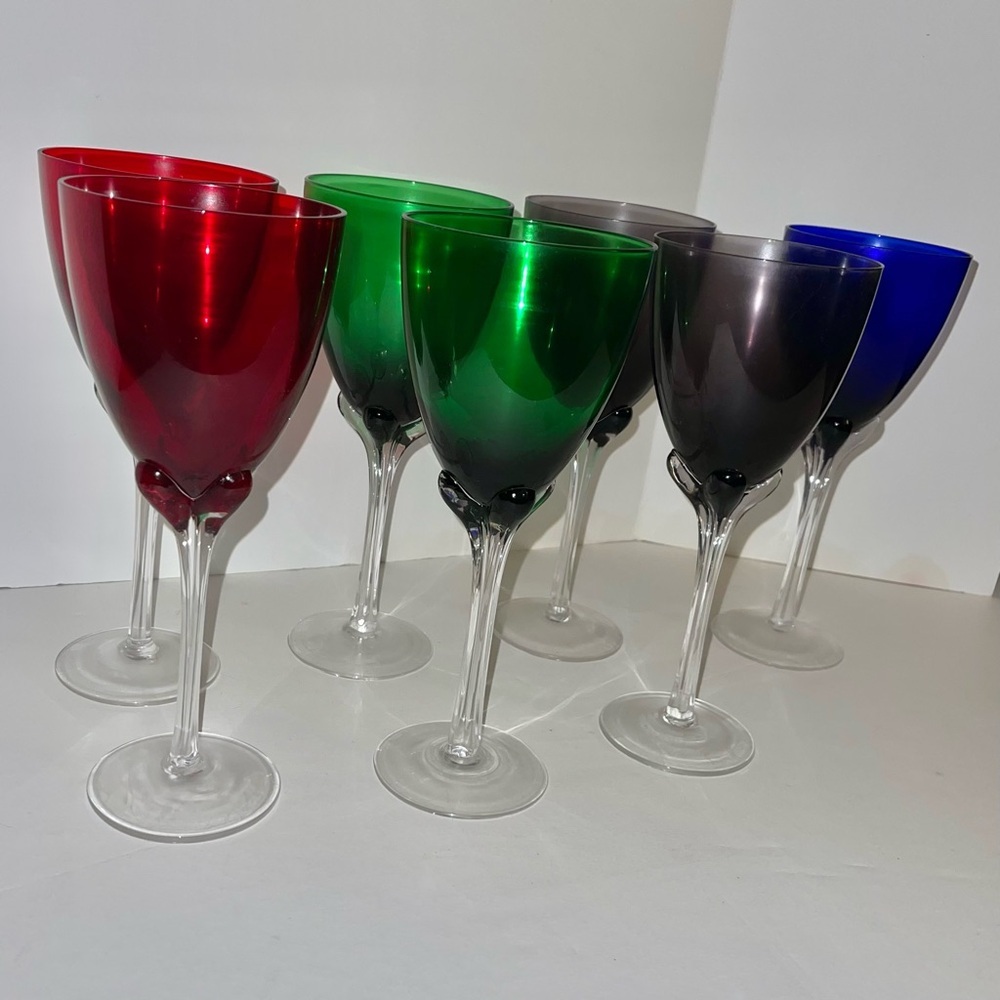 Murano Glass Goblets Hand Blown Crystal Blue Green Red Purple Stemware Wine 9.75